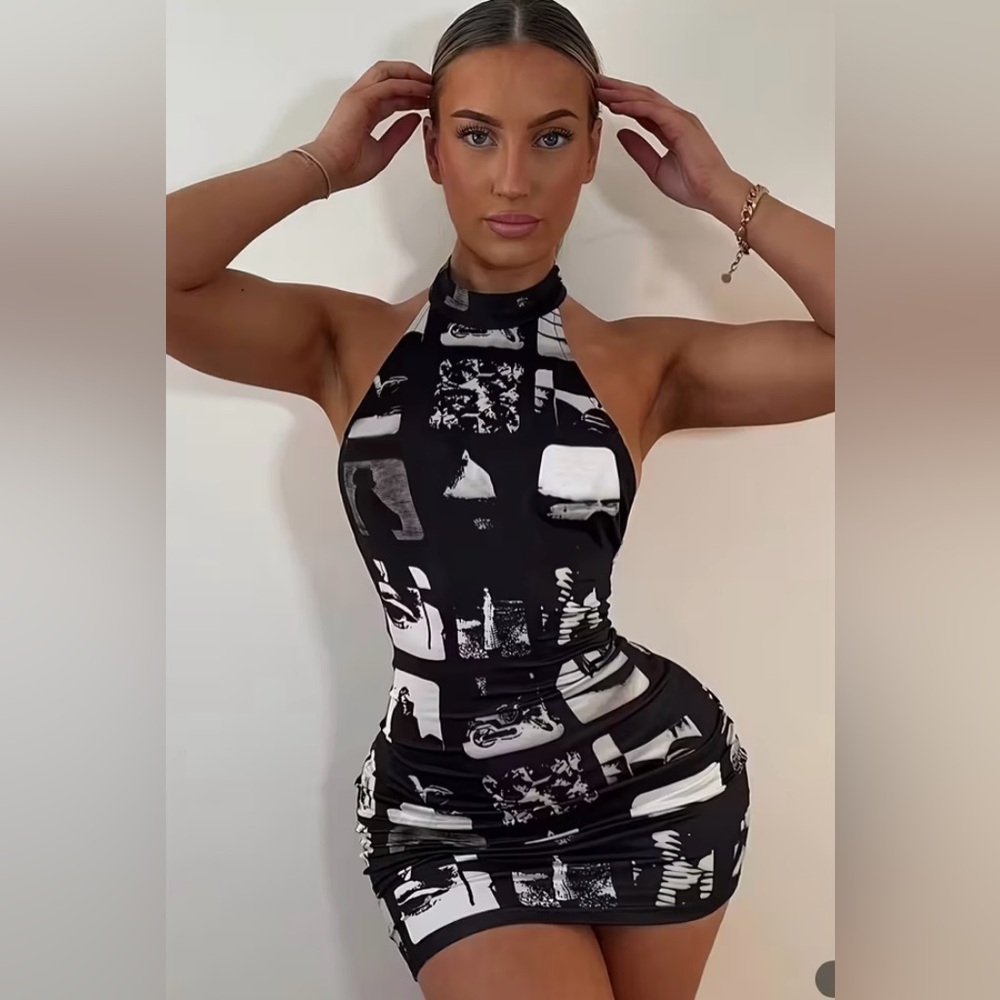 Chic Black and White Backless Dress